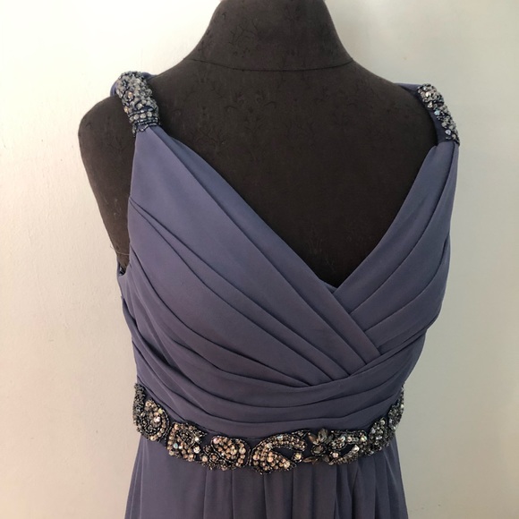 Cachet Slate Blue Chiffon Goddess Gown Beaded Waist and Straps 12 - Picture 4 of 11